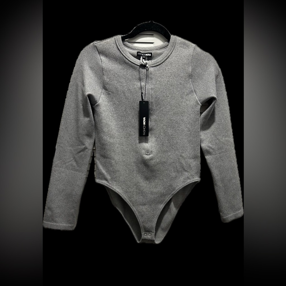 FashionNova Charcoal Long Sleeve Bodysuit
